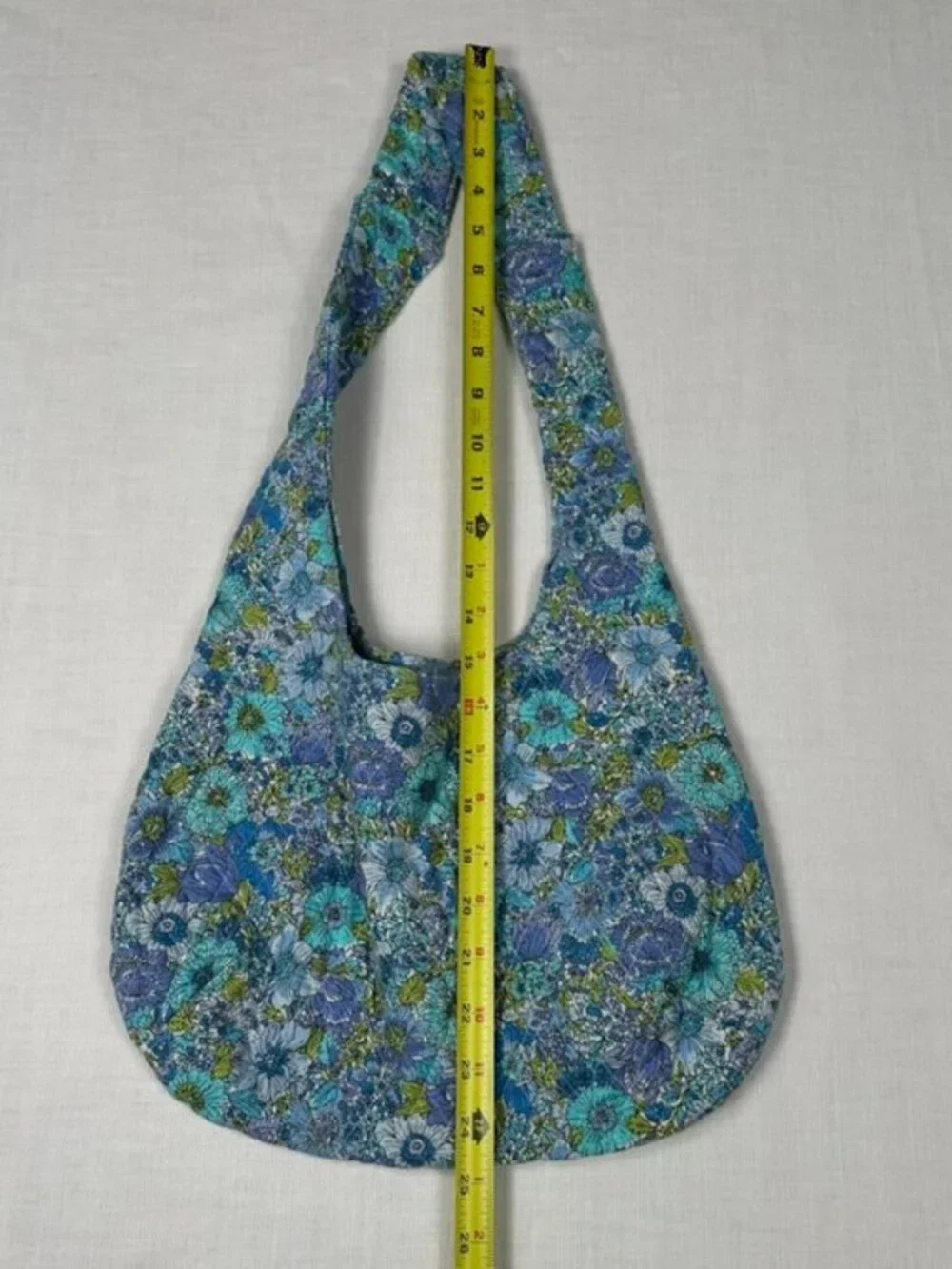 Quilted‎ Floral Hobo Sling Bag Blue Green Boho Cloth Hippie Festival 70s Retro